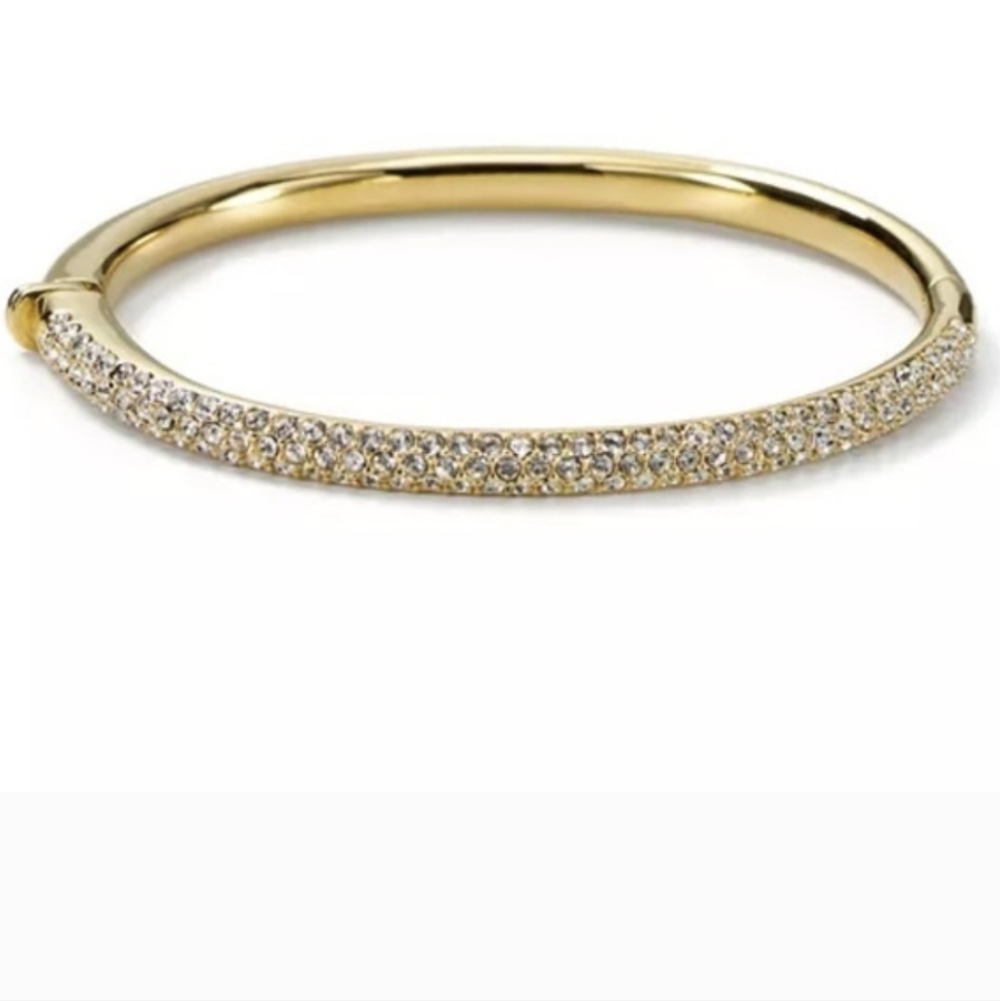Nadri Triple Pave Crystal Bracelet Gold Toned Hinged